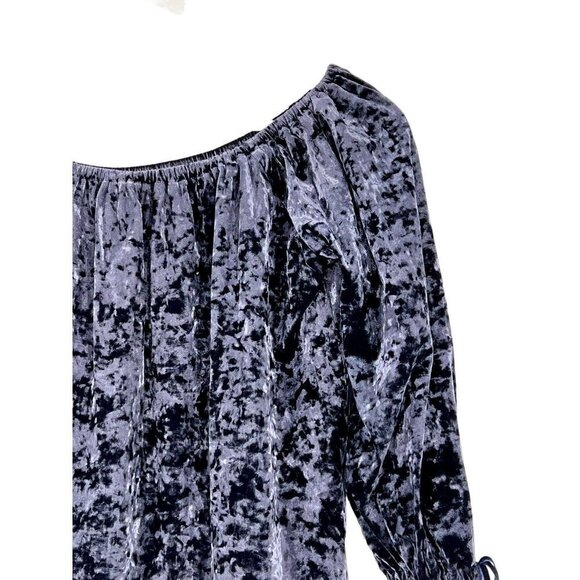 American Eagle Outfitters Blouse Women Small Velour Velvet Blue Peasant Boho Top - Picture 6 of 16